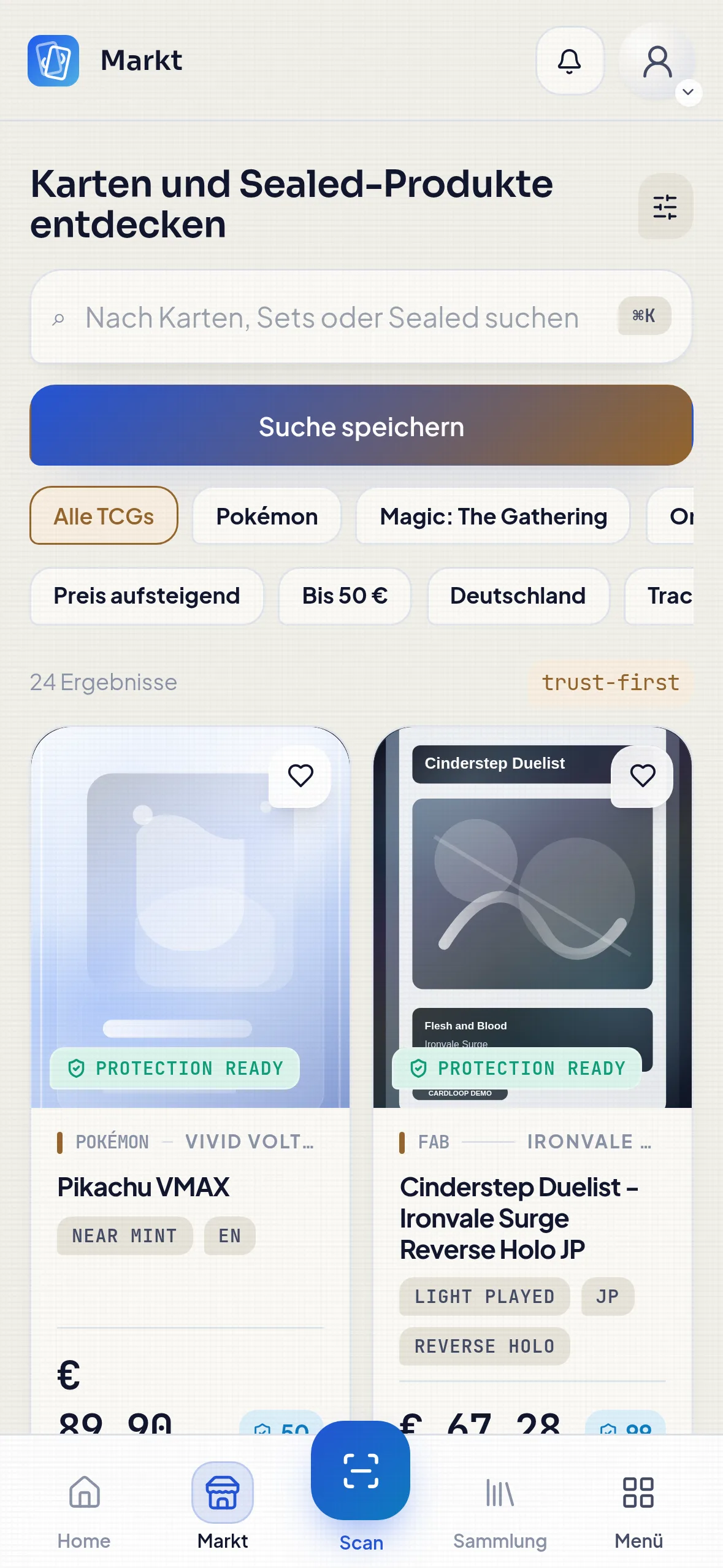 CardLoop — Mobile view