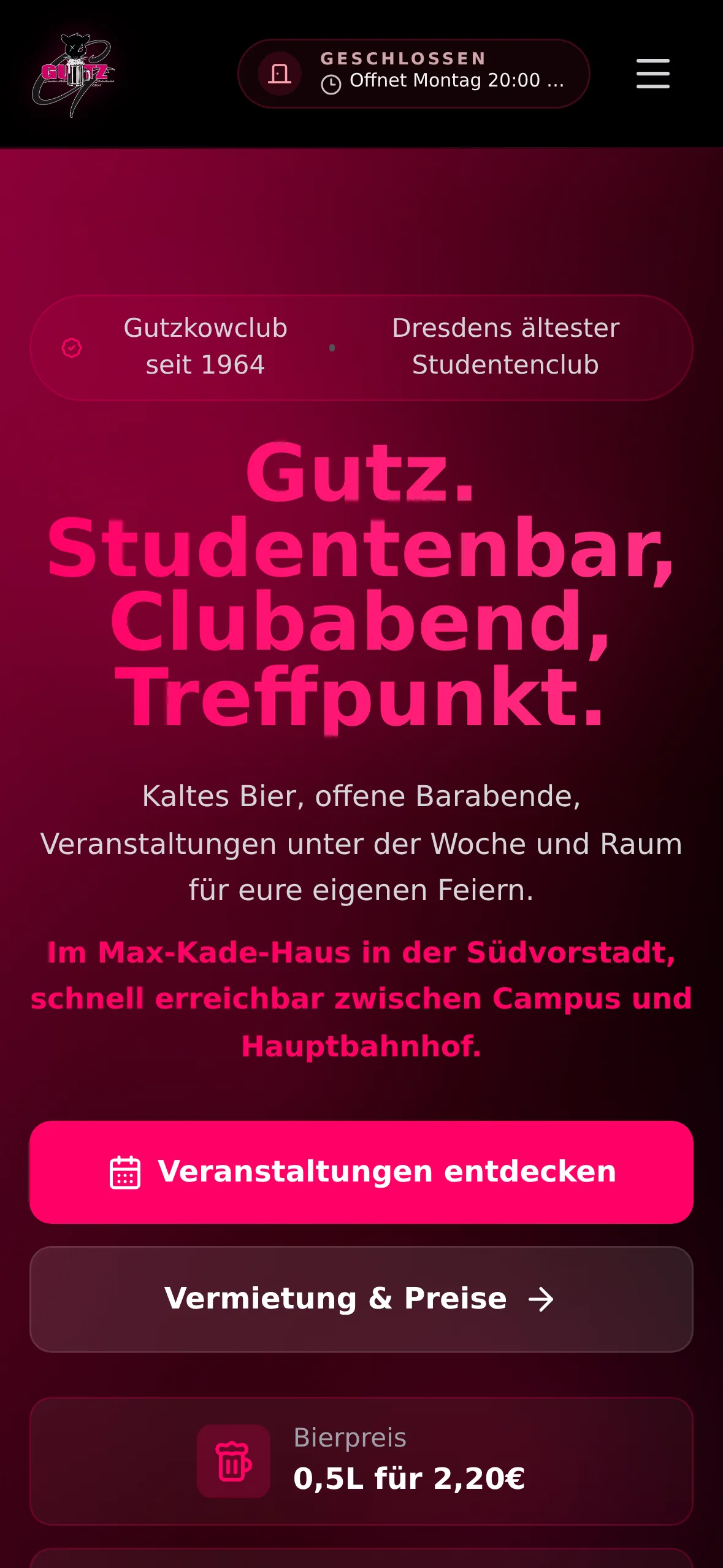 Gutzkowclub e.V. — Website — Mobile view
